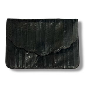 Vintage Saffron Women Black Bag Crossbody Clutch Scalloped Edge Rockabilly Retro